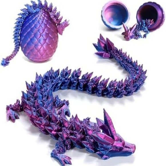 3D Printed Dragon in Egg, Full Articulated Crystal Dragon Flexible 12 inches, - Picture 5 of 11